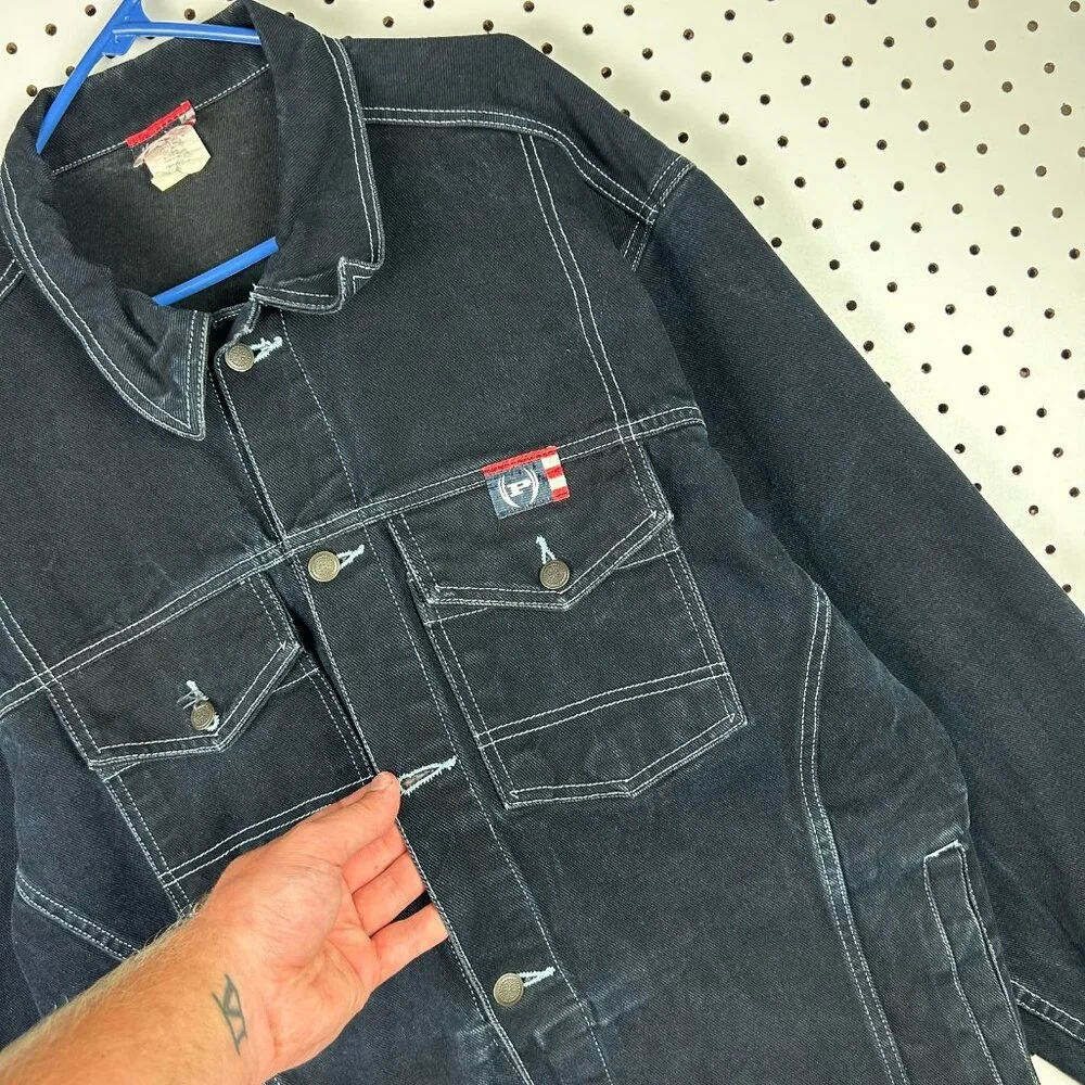 Phat Farm Denim Jean Jacket XL Dark‎ Wash Y2K Streetwear Skater Grunge READ 90s - Picture 3 of 8